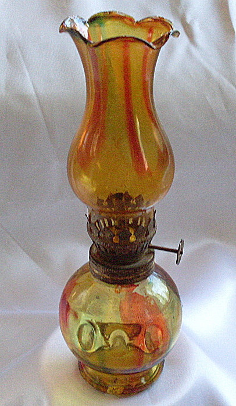 Vintage glass mini oil lamp Hong Kong rainbow Etsy