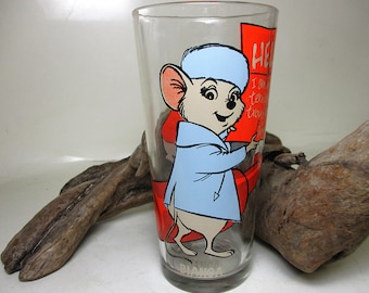 Glass Tumbler MISS BIANCA Mouse Benard Mug 1977 The Rescuers Cartoon Movie Character Walt Disney Heavy Vintage Collectible Perfect Gift USA
