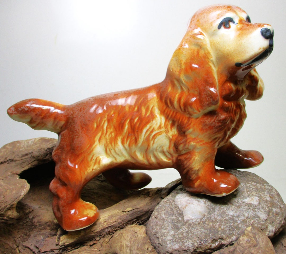 Spaniel Dog Figurine Porcelain Vintage Realistic Long Haired Brown Tan ...
