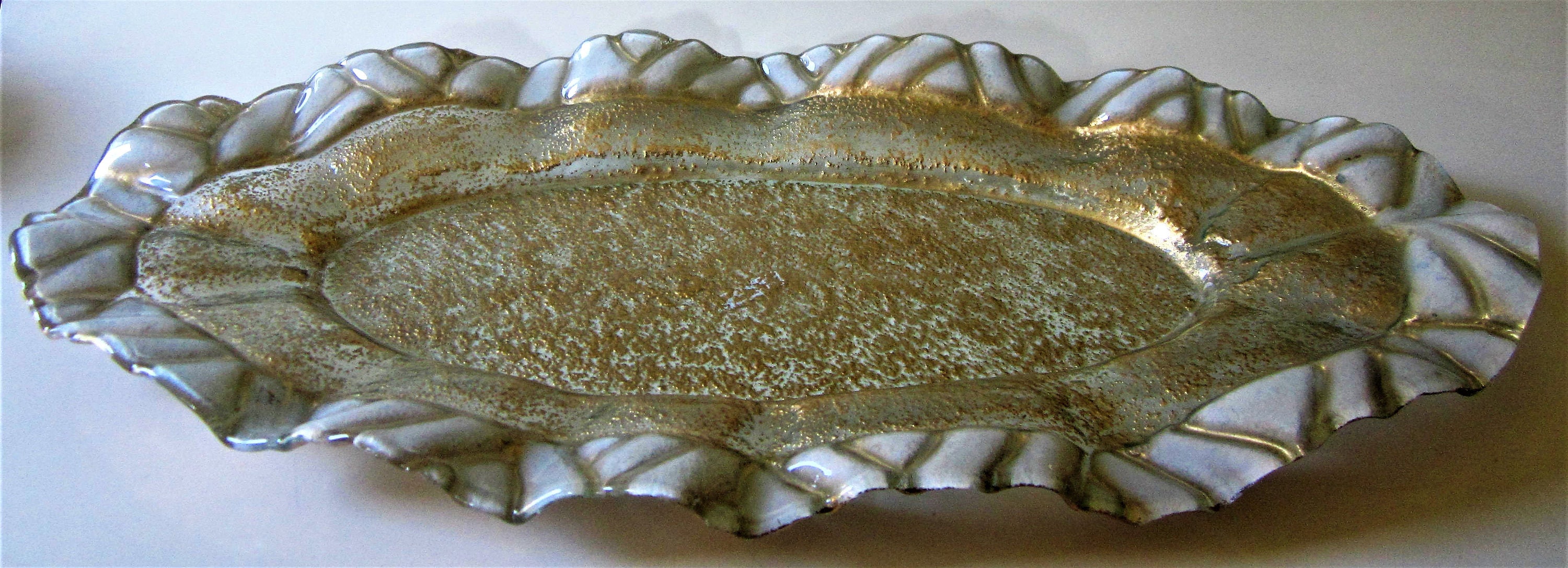 Italy Hand Made Floral Design Italian Art Glass Plate Platter Tray