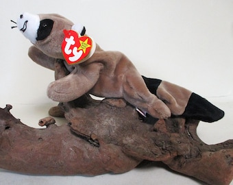 Ty Beanie Baby RINGO Retired 1995 July Original Brown Dark Raccoon Plush Toy Animal Rare Collectible Childhood Memory Gift Xmas Birthday