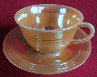 Fire King Lustre Ware Peach Tea Cup 3 Bands Rings Vintage Ribbed Free Shipping Gift Replacement