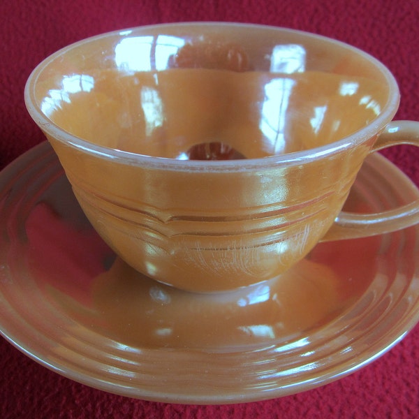 Fire King Lustre Ware Peach Tea Cup 3 Bands Rings Vintage Ribbed Free Shipping Gift Replacement