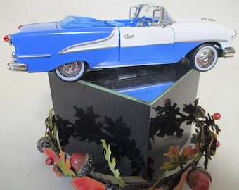 Vintage New Ray 1955 Oldsmobile Super 88 Convertible White Blue High Performance 1:43 Scale Die-cast Collectible Model Car Limited Legend