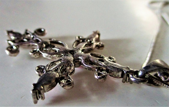 Large Pink Ruby Clear Rhinestone Cross Silver Ton… - image 7