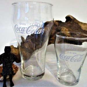 Vintage Enjoy Coca Cola Classic Clear Glass Bell Cup Flared Libby Restaurant Crystal Pilsner COKE Glass Man Cave Tailgate Pilsner Set  2