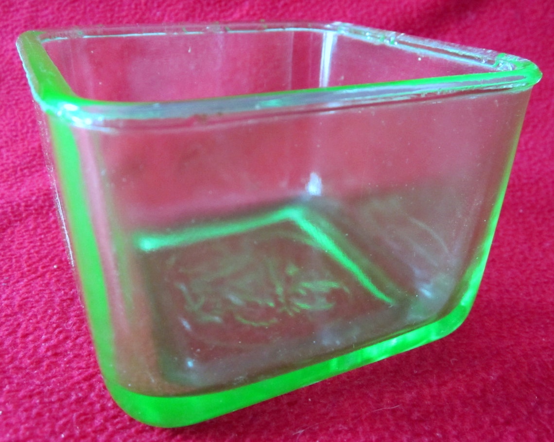 Refrigerator Dish Green Depression Glass Leaf Antique Square Etsy