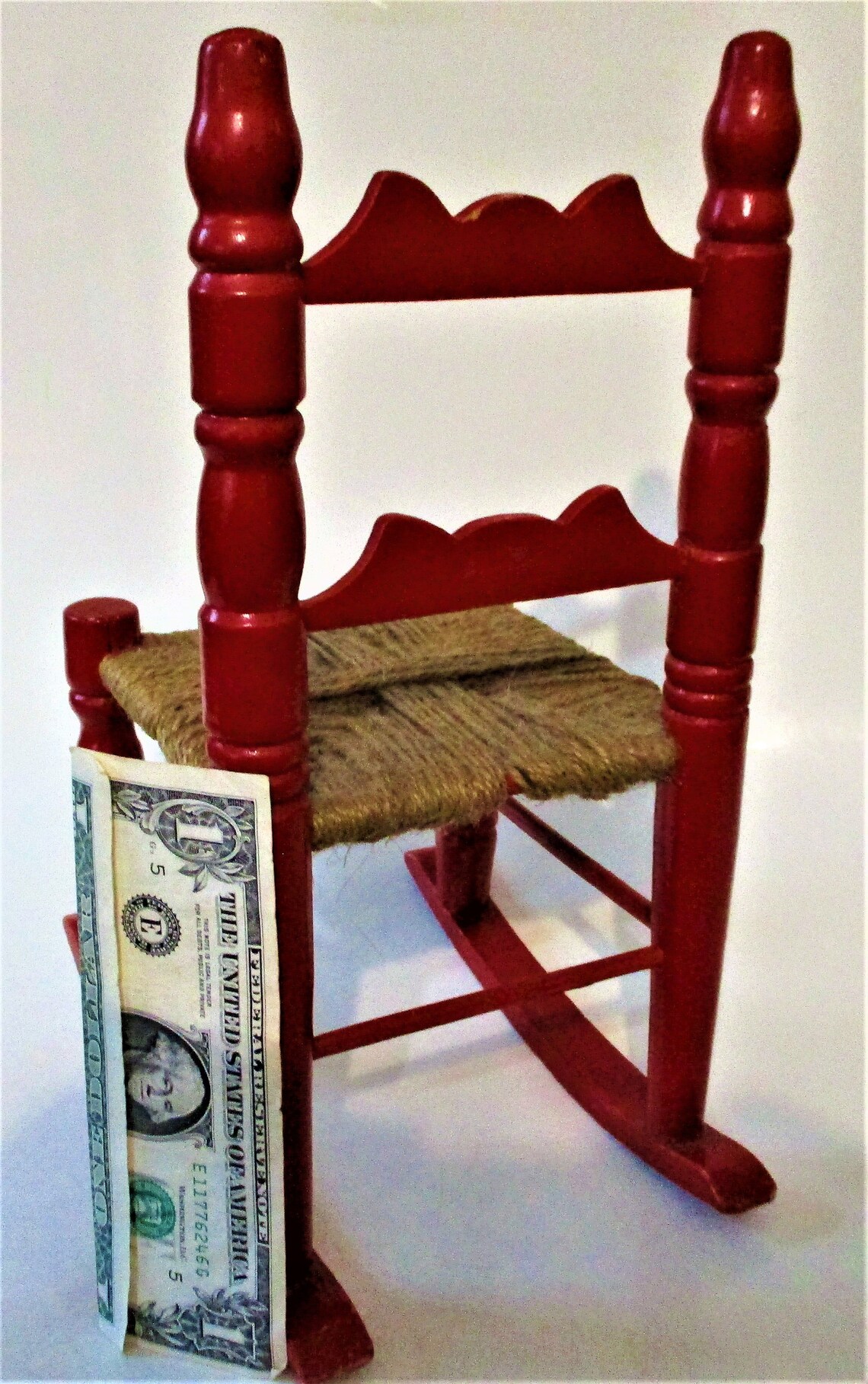 Vintage Wood Doll Toy Rocking Chair Teddy Bear Red Ladder Back Etsy