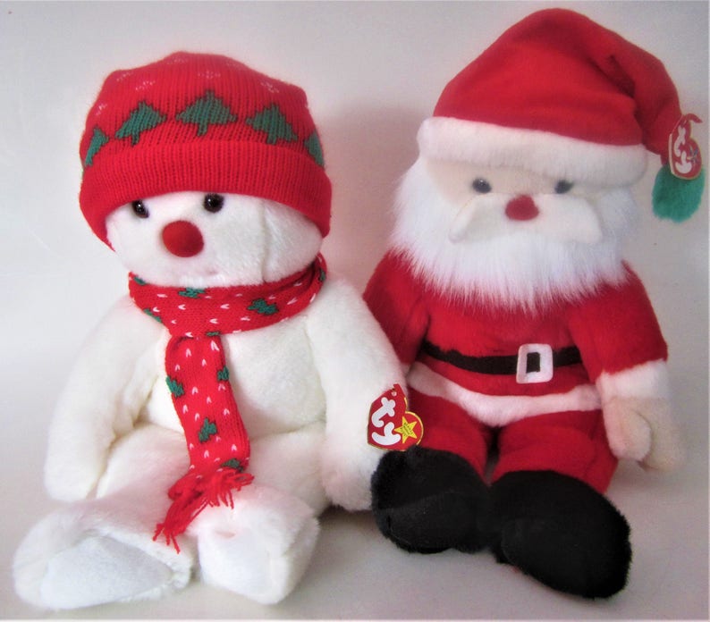 Santa Snowboy Snowman Buddies Large Bear Beanie Baby Retired image 0