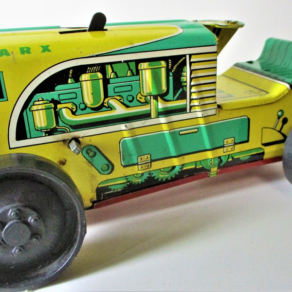 Vintage MARX Windup Yellow Green Tin Tractor #5 Giant Bulldozer 1950s Metal Truck Construction Vehicle Pressed Steel Toy Road Equipment Gift