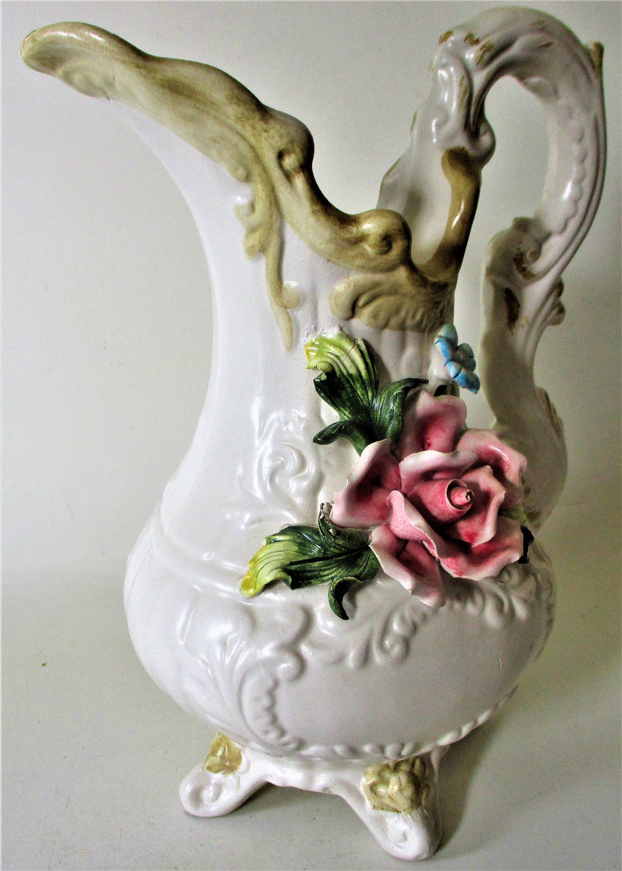 Exquisite Flower Raised Table Pitcher Victorian Water Capodimonte Gift - Italy Vintage Pink Porcelain Etsy Floral Footed Large Pottery Rose Nuova