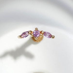 14K Solid Gold Amethyst Ear Climber Stud Earring Gemstone Cartilage Conch Ear Crawler Piercing Helix Tragus Lobe Threadless Push Pin Jewelry