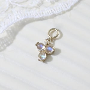 14K Solid Gold Flower Moonstone Charm Blooming Flower Moonstone Pendant for Cartilage Helix Earring Dainty Gemstone Clicker Charm Piercing