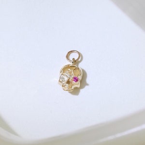 14K Solid Gold Skeleton Skull Charm Dainty Skull Gemstone Pendant Cartilage Helix Rook Tragus Hoop Huggie Charm Unique Jewelry Piercing Gift
