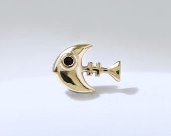 14K Solid Gold Fishbone Schwarz Spinell Ohrring Winzige Fische Edelstein Helix Knorpel Ohrläppchen Labret Push Flat Back Stud Tier Piercing Schmuck