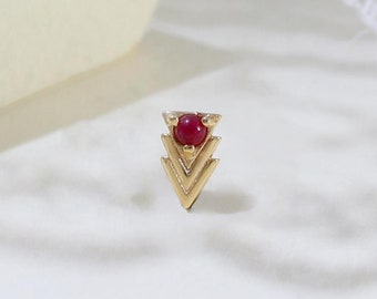 14Kソリッドゴールドルビーイヤリングミニスパイクレッドジェムストーンフラットバックイヤリングヘリックス軟骨耳たぶラブレットスタッドピアスジュエリーハンドメイドギフト