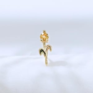 14k Solid Gold Tulip Flower Citrine Earring Gemstone Flower Stud Cartilage Helix Earlobe Push Flat Back Stud Handmade Piercing Gift for Her