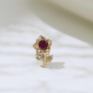 14K Solid Gold Rhodolite Garnet Floral Earring Peridot Lobe Earring Push In Labret Flat Back Earring Flower Gemstone Earring Gift for Her