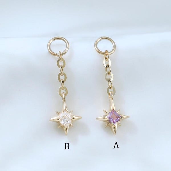 14K Solid Gold Amethyst / Moissanit Baumeln Stern Charme Ohrring Tropfen Kette Himmlischen Knorpel Helix Lobe Conch Edelstein Clicker Stecker