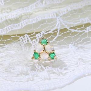 14K Solid Gold Flower Three Dot Opal Chrysoprase Earring Cartilage Earlobe Push Back Earring Gemstone Threadless Stud Piercing Jewelry Gift