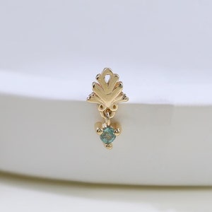 Boucles d'oreilles pendantes en forme de feuille d'alexandrite en or massif 14 carats