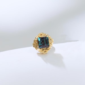 14K Solid Gold Alexandrite Square Earring Vintage Alexandrite Cartilage Helix Earlobe Labret Stud Gemstone Push Back Earring Handmade Gift