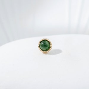 14K Solid Gold Jadeite Earring Single Green Stone Cartilage Helix Earlobe Labret Push Flat Back Stud Minimalist Piercing Handmade Jewelry
