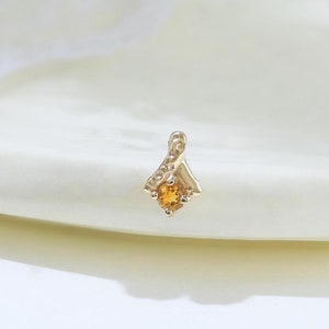 14K Solid Gold Citrin Band Ohrring Elegante Edelstein Knorpel Helix Ohrläppchen Labret Push Flat Back Stud Piercing Schmuck Geschenk für Sie