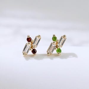 14K Solid Gold Chrome Diopside Garnet White Topaz Earring Gemstone Earlobe Cartilage Push Flat Back Earring Minimalist Piercing Jewelry