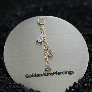 14K Solid Gold Moonstone Teardrop Charm Earring Dangle Gemstone Clicker Hoop Charm Cartilage Helix Conch Piercing Charm Attachment