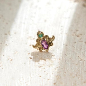 14K Solid Gold Rhodolite Garnet Stud Earring Dainty Helix Stud Piercing Tiny Chrysoprase Cartilage Earring Gemstone Threadless Push Stud