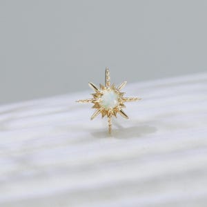 14K Solid Gold Opal Star Flat Back Stud Tiny Polaris Gemstone Threadless Push Pin Celestial Cartilage Helix Tragus Lobe Piercing Earring