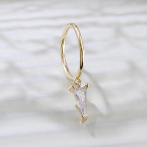 14K Solid Gold Labradorite Dangle Triangle Hoop Earring Gemstone Hinged Ring Cartilage Helix Tragus Lobe Conch Clicker Piercing Jewelry 20g