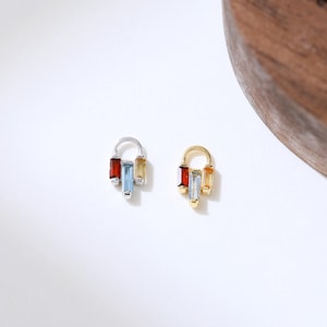 London Blue Topaz Garnet Citrine Charm Triple Baguette Gemstone Pendant Cartilage Rook Hoop Charm Silver Charm Piercing