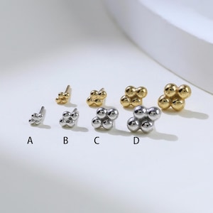 Four-Bead Multiple Size Earring Tiny Cartilage Helix Tragus Labret Stud Silver Push Flat Back Earring Minimalist Piercing Jewelry Gift