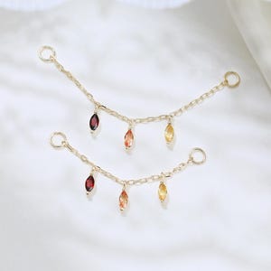 14K Solid Gold Colourful Gemstone Chain Piercing: Marquise Garnet Citrine & Orange Sapphire Chain Attachment