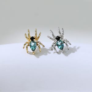 Piercing a perno in spinello nero e alessandrite a forma di ragno, pietre preziose, animali, cartilagine, elice, lobo, trago, chiusura piatta, gioielli in argento sterling