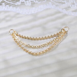 14K Solid Gold Triple Layer Chain Attachment Drape Nose Chain Minimalist Dangle Chain Ear Jacket Dainty Cartilage Helix Industrial Chain