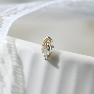 14K Solid Gold Marquise Swiss Blautopas Bolzen Ohrring Eleganter Edelstein Helix Knorpel Ohrläppchen Labret Piercing Threadless Push Bolzen Schmuck