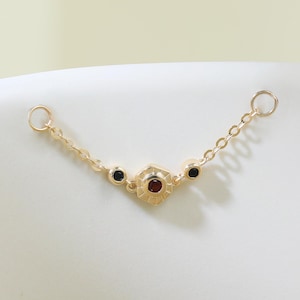 14K Solid Gold Granat Schwarz Spinell Kette Befestigung Vintage Blume Edelstein baumeln Ohr Jacke Kette Charme für Knorpel Helix Conch Ohrring