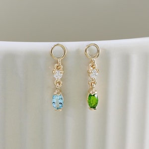 14K Solid Gold Chrome Diopside Swiss Blue Topaz Moissanite Charm Elegant Gemstone Pendant Cartilage Helix Rook Tragus Hoop Huggie Charm