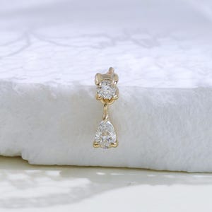14K Solid Gold Diamond Moissanite Drop Screw Back Stud Gemstone Dangle Earring Minimalist Cartilage Helix Tragus Internal Threaded Stud