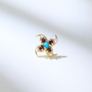 14K Solid Gold Turquoise Stud Earring Dainty Garnet Helix Stud Piercing Jewelry Gemstone Threadless Push Stud Cartilage Labret Earring