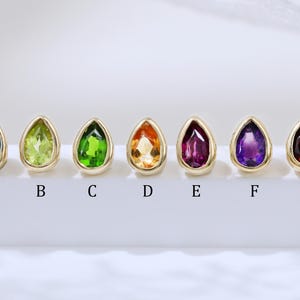 14K Solid Gold Colorful Birthstone Teardrop Stud Blue Topaz Peridot Citrine Garnet Amethyst Piercing Cartilage Helix Conch Flat Back Earring
