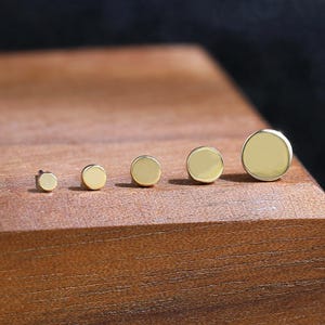 14K Solid Gold Disc Multiple Size Stud Earring | Tiny Round Flat Push Back Earring | Minimalist Labret Piercing | Cartilage Helix Lobe Stud