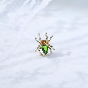 14K Solid Gold Chrome Diopside Citrine Stud Earring Vivid Gemstone Spider Helix Cartilage Earlobe Labret Piercing Threadless Push Pin