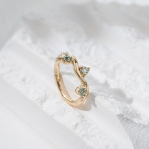 14K Solid Gold Ocean Wave Hoop Earring Swiss Blue Topaz Hinged Clicker Gemstone Cartilage Helix Daith Huggie Segment Septum Ring 16g 8mm