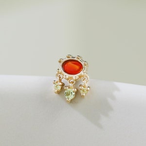 14K Solid Gold Red Chrysoprase Peridot Dangle Earring Geometric Gemstone Drop Stud Cartilage Helix Labret Push Back Earring Piercing Jewelry