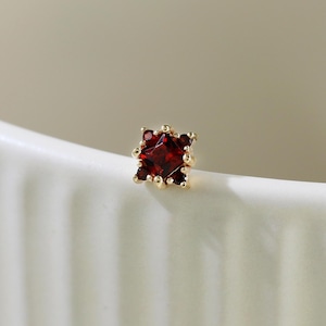 14K Solid Gold Garnet Square Earring Vintage Garnet Cartilage Helix Earlobe Labret Stud Gemstone Push Back Earring Handmade Gift