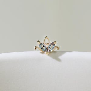 14K Solid Gold Alexandrite Water Lily Stud Earring Floral Leaf Design Gemstone Hollow Earring Cartilage Helix Tragus Piercing Gift for Girl